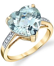 Green Quartz (5-1/6 ct. t.w.) & Diamond (1/10 ct. t.w.) Heart Ring in 14k Gold