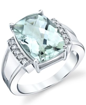 Macy's - Green Quartz (5-5/8 ct. t.w.) & Diamond (1/10 ct. t.w.) Statement Ring in Sterling Silver