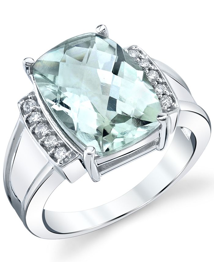 Macy's - Green Quartz (5-5/8 ct. t.w.) & Diamond (1/10 ct. t.w.) Statement Ring in Sterling Silver