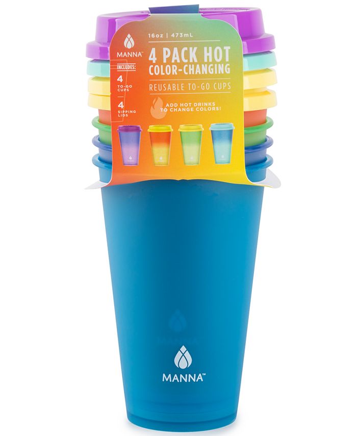 Manna HeatActivated Color Changing 16Oz. ToGo Cups with Lids, Set of