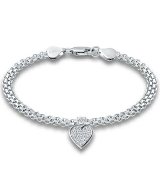 Giani Bernini - Cubic Zirconia Heart Charm Bismark Chain Bracelet
