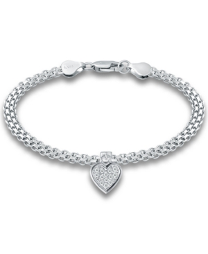 Shop Giani Bernini Cubic Zirconia Heart Charm Bismark Chain Bracelet, Created For Macy's In White