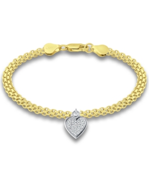 Giani Bernini Cubic Zirconia Heart Charm Bismark Chain Bracelet, Created For Macy's In Yellow