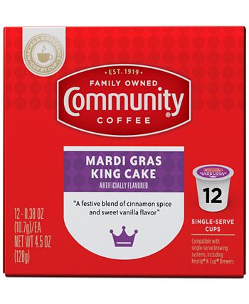 Community Coffee - Mardi Gras King Cake Medium Roast Single Serve Pods, Keurig K-Cup Brewers, 72 Ct