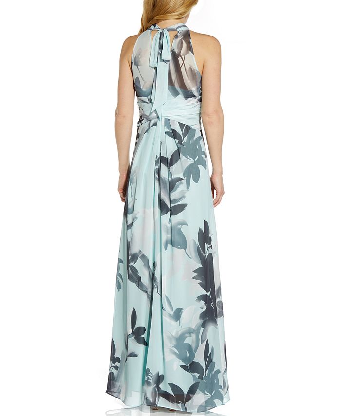 Adrianna Papell Printed-Chiffon Halter Gown - Macy's