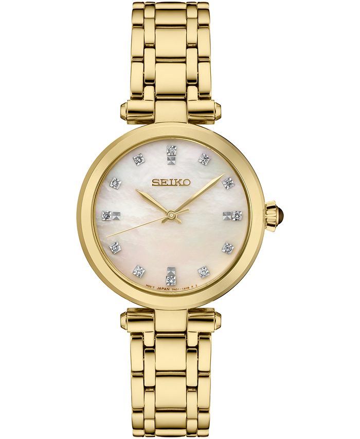 Seiko Women\'s Diamond (1/8 ct. t.w.) Gold-Tone Stainless Steel Bracelet  Watch 30mm - Macy\'s