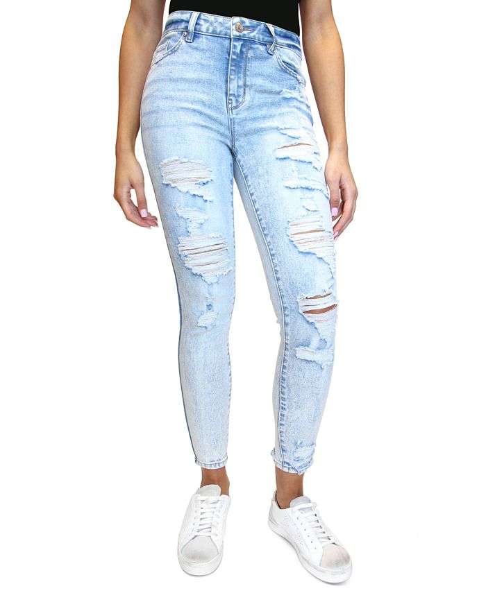 Almost Famous Juniors' Ripped High Rise Skinny Jeans - Macy's