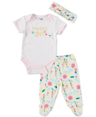 Chickpea Baby Girls Cotton Bodysuit, Pants Headband Set
