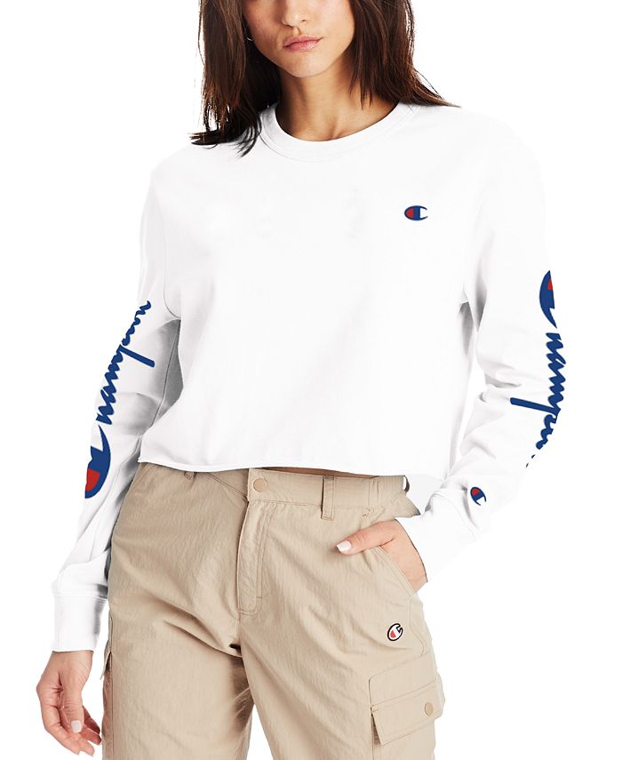 Champion Women's Cotton Long-Sleeve Cropped T-Shirt & Reviews - Tops ...