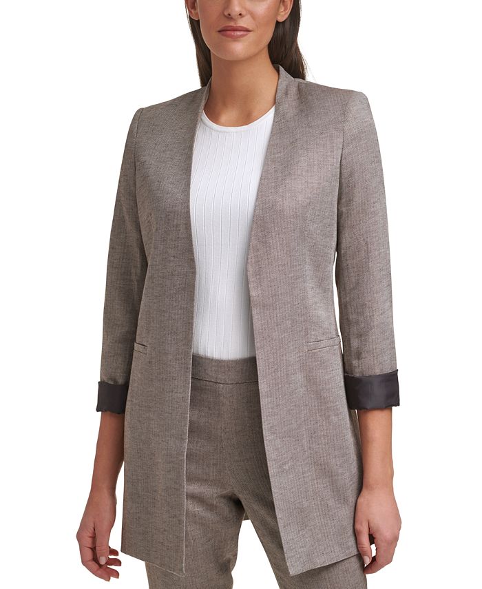 Calvin Klein Collarless Herringbone Topper Jacket & Reviews - Jackets &  Blazers - Women - Macy's