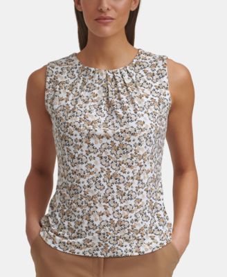 calvin klein printed pleat neck top