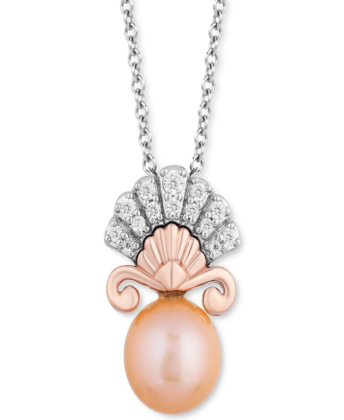 Enchanted Disney Fine Jewelry Pink Cultured Freshwater Pearl (8mm) Diamond  (1/7 ct. t.w.) Ariel Shell Pendant Necklace in Sterling Silver & 14k Rose  Gold, 16 + 2 extender - Macy's