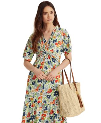 chinese dress ladies Blue Floral Linen Blend Shift Mini Dress