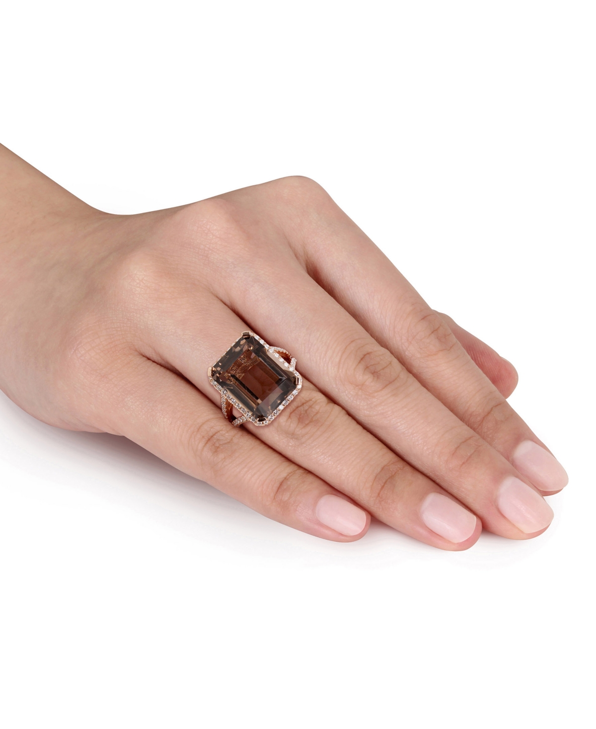 Smokey Quartz (12-1/2 ct. t.w.) and Diamond (1-1/2 ct. t.w.) Octagon Halo Ring in 14k Rose Gold