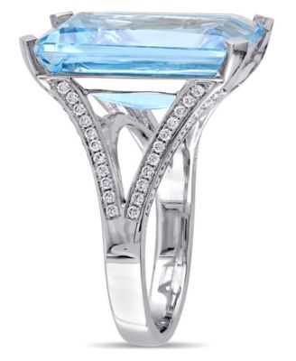 Blue Topaz (18 ct. t.w.) and Diamond (1/2 ct. t.w.) Octagon Ring in 14k White Gold
