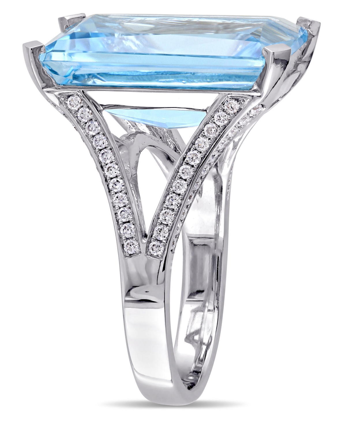 (18 ct. t.w.) and Diamond (1/2 ct. t.w.) Octagon Ring in 14k White Gold - Blue Topaz