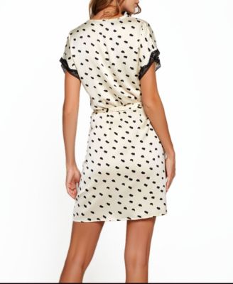 Women's Nadia Polka Dot and Lace Trim Cap Sleeve Wrap Lingerie