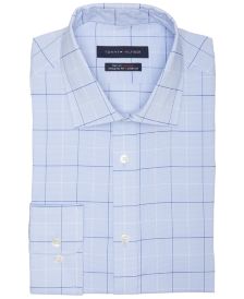 Men's Athletic Fit Non-Iron Stretch Performance Windowpane Dress Shirt