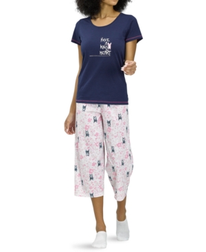 Hue Kind Heart Dog Print Capri Pajama Set