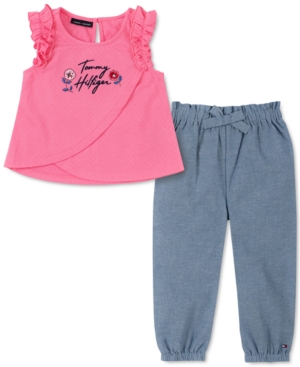 Tommy Hilfiger Baby Girls 2-Pc Knit Top & Chambray Pants Set