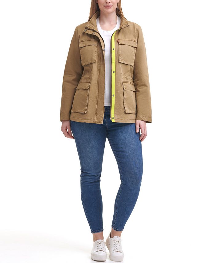 Levi's Trendy Plus Size Cotton-Twill Stand-Collar Military Jacket & Reviews  - Jackets & Blazers - Plus Sizes - Macy's