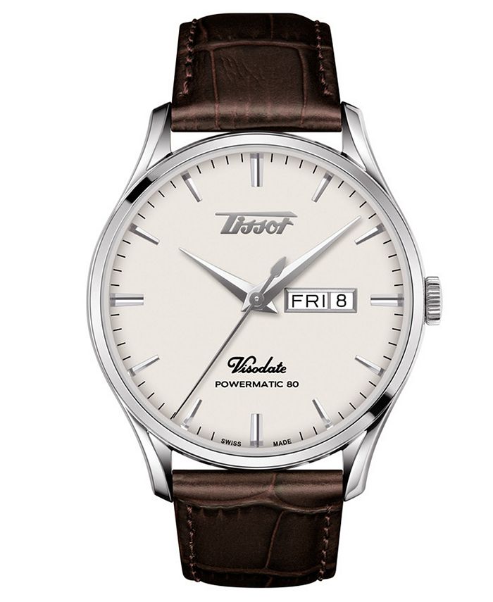 Tissot - Men's Swiss Automatic Heritage Visodate Powermatic 80 Brown Leather Strap Watch 42mm