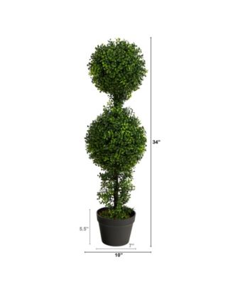 34" Boxwood Double Ball Topiary Artificial Tree Indoor/Outdoor