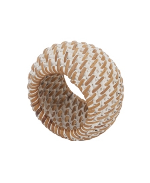 Saro Lifestyle Rattan Napkin Rings With Woven Design, Set Of 4, 2.4" X 2.4" In White