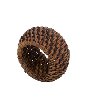 Saro Lifestyle Rattan Napkin Rings With Woven Design, Set Of 4, 2.4" X 2.4" In Brown