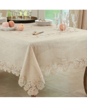 Saro Lifestyle Lace Tablecloth With Rose Border Design, 54" X 54" In Open White