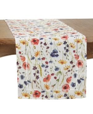 Saro Lifestyle Hemstitch Table Runner With Floral Design, 72" X 16" In Brown Overflow