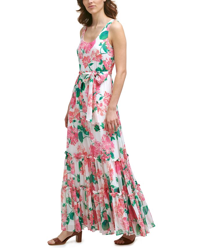 Calvin Klein Floral-Print Tiered Maxi Dress & Reviews - Dresses - Women ...