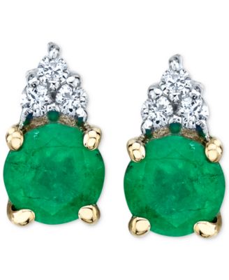 Emerald (5/8 ct. t.w.) & Diamond (1/20 ct. t.w.) Stud Earrings in 14k Gold