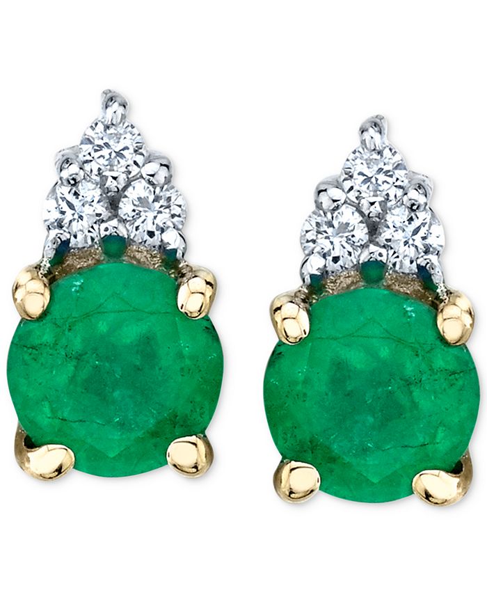 Macy's Emerald (5/8 ct. t.w.) & Diamond (1/20 ct. t.w.) Stud Earrings