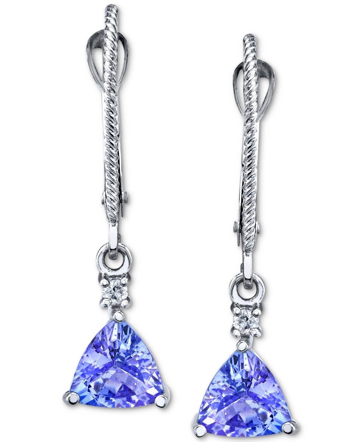 (1-3/4 ct. t.w.) & Diamond (1/20 ct. t.w.) Drop Earrings in 14k White Gold - Tanzanite