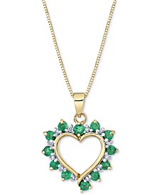 Emerald (3/4 ct. t.w.) & Diamond (1/10 ct. t.w.) Open Heart 18" Pendant Necklace in 14k Gold
