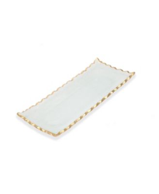 14"L Glass Oblong Tray With Gold Edge