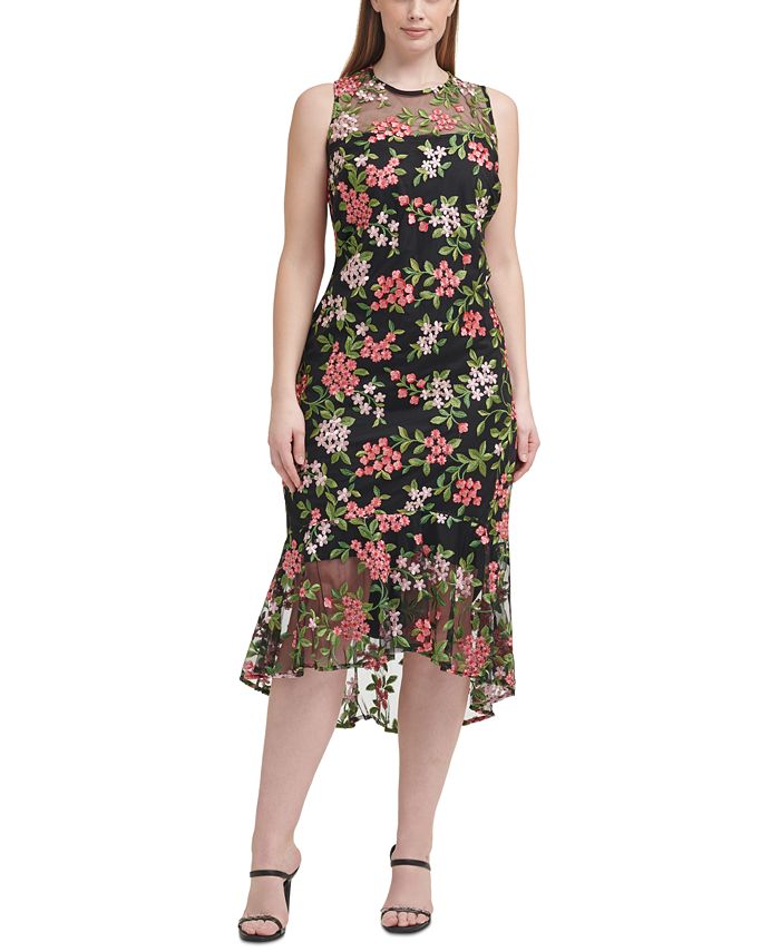 Klein Embroidered Tea-Length Dress - PLUS SIZE
