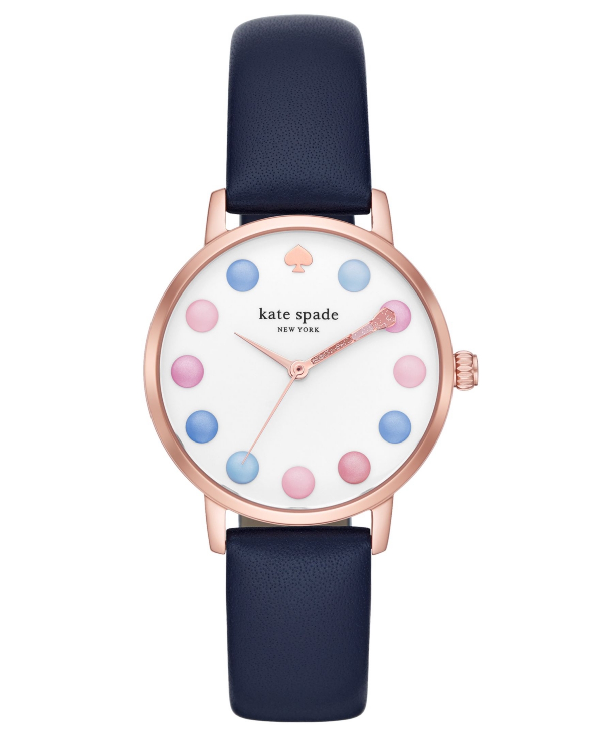 kate spade new york Women's Metro Three-Hand Make-Up Navy Leather Watch  34mm & Reviews - All Watches - Jewelry & Watches - Macy's