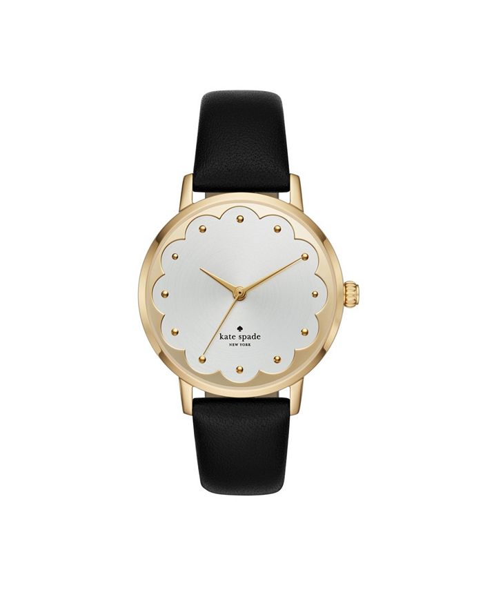 kate spade new york Women's Metro Scallop Three-Hand Black Leather Watch  34mm & Reviews - All Watches - Jewelry & Watches - Macy's