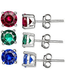 3-Pc. Set Multicolor Cubic Zirconia Stud Earrings in Sterling Silver, Created for Macy's