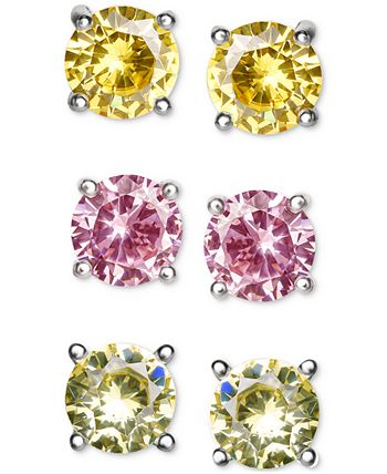 Giani Bernini - 3-Pc. Set Multicolor Cubic Zirconia Stud Earrings in Sterling Silver
