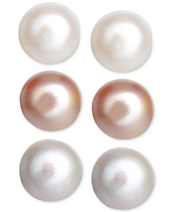Giani Bernini - 3-Pc. Set Multicolor Cultured Freshwater Pearl (8mm) Stud Earrings in Sterling Silver