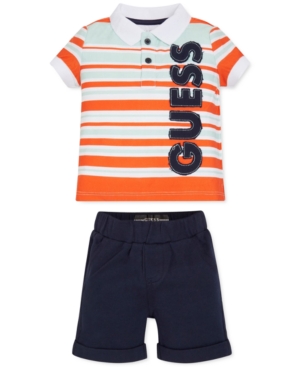 Guess Baby Boys 2-Pc Striped Logo Polo & Shorts Set