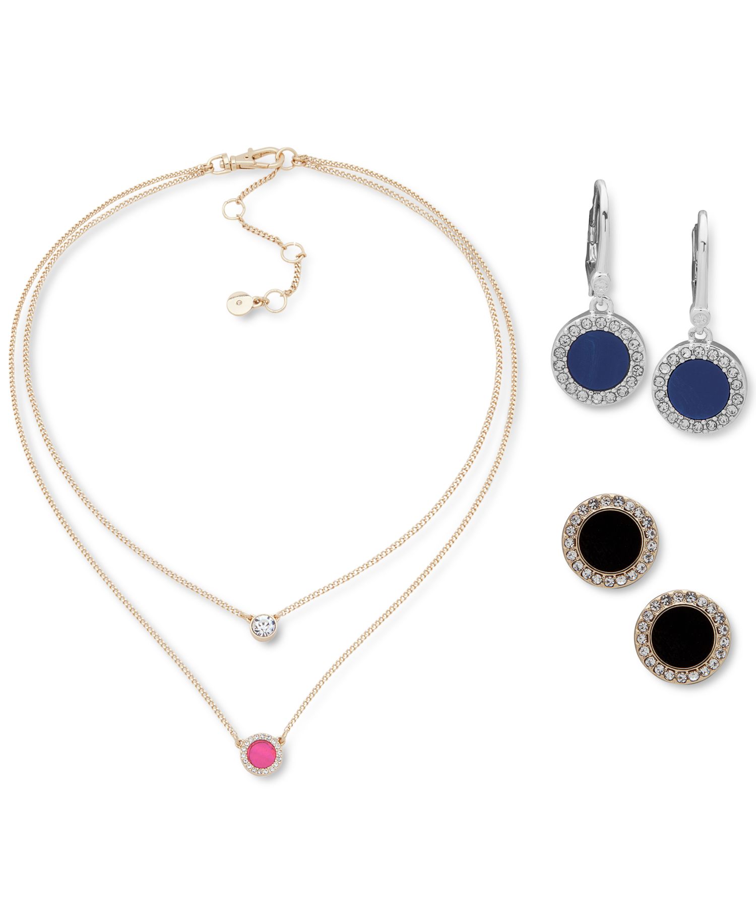 Gold-Tone Stone & Crystal Layered Pendant Necklace, 16" + 3" extender