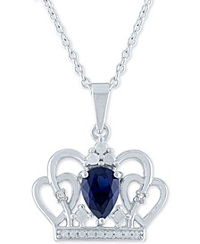 Lab-Created Blue Sapphire (7/8 ct. t.w.) & Diamond Accent Crown 18" Pendant Necklace in Sterling Silver