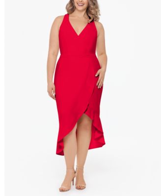 xscape red ruffle dress