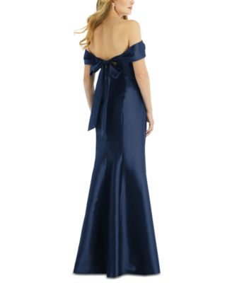 Women's Off-the-Shoulder Bow-Back Satin Trumpet Gown