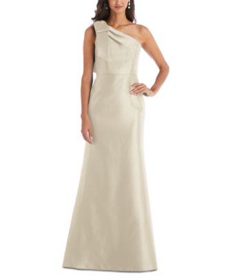 Alfred Sung - Bow-Trim One-Shoulder Satin Gown