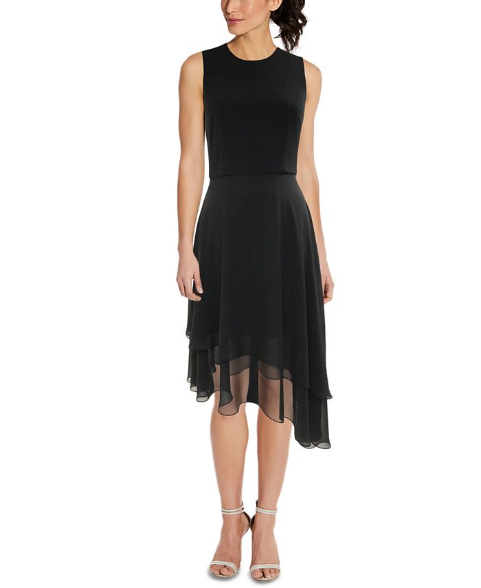 Adrianna Papell Mixed-Media Asymmetrical Dress - Macy's